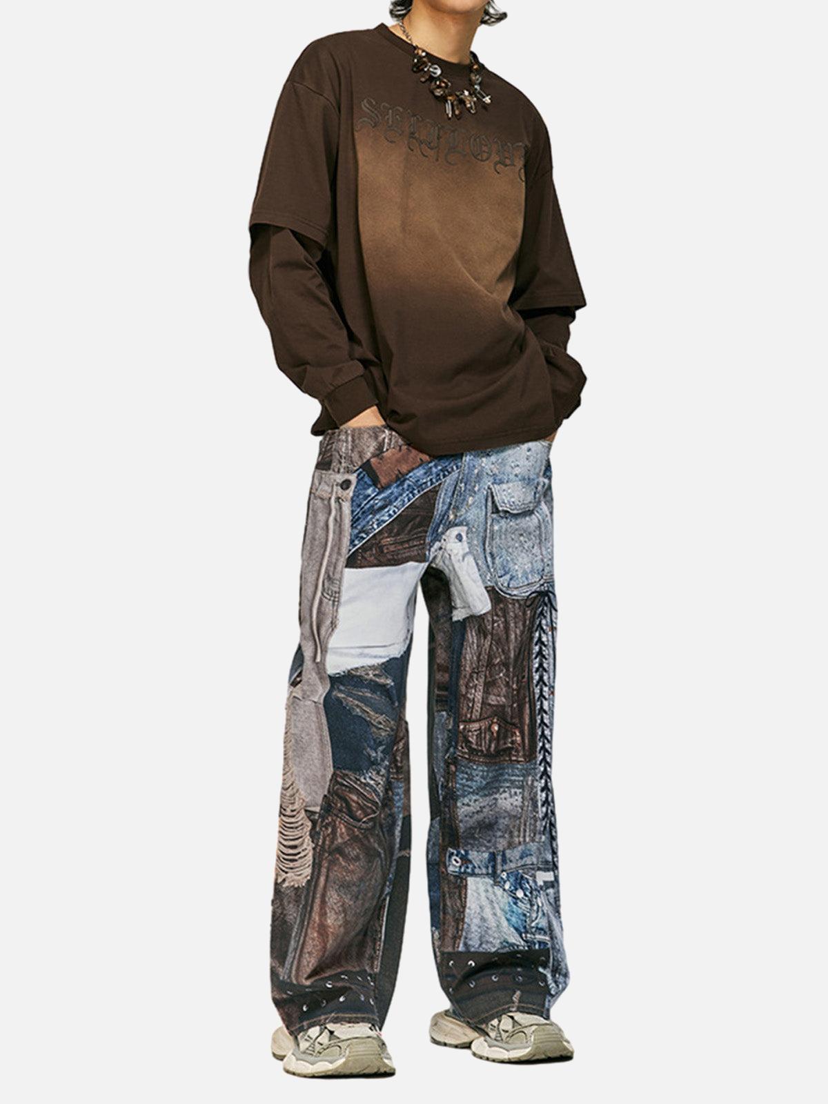 Concert Outfit Washed Patchwork Baggy Jeans Concert Outfit Washed Patchwork Baggy Jeans