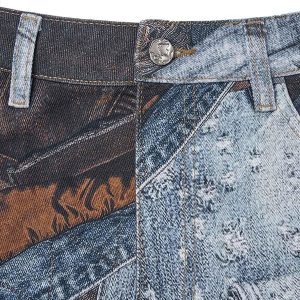 Concert Outfit Washed Patchwork Baggy Jeans
