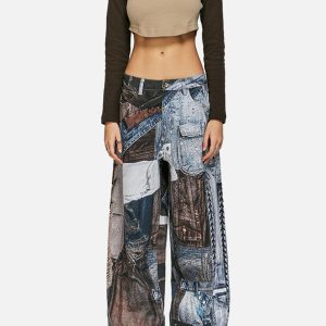 Concert Outfit Washed Patchwork Baggy Jeans