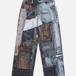 Concert Outfit Washed Patchwork Baggy Jeans