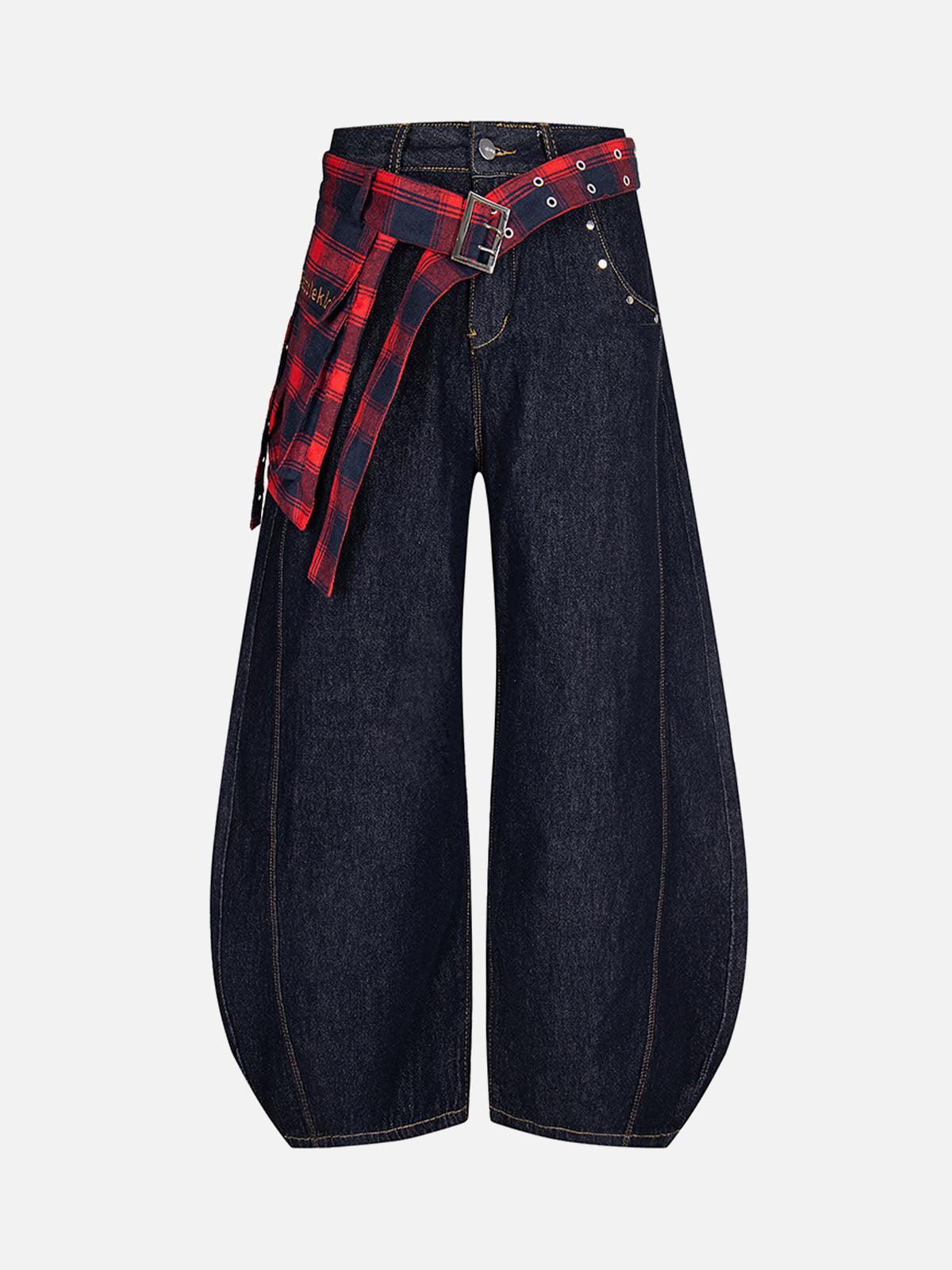 Concert Outfit Washed Plaid Belt Barrel Jeans Concert Outfit Washed Plaid Belt Barrel Jeans
