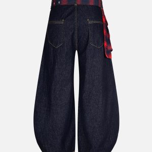 Concert Outfit Washed Plaid Belt Barrel Jeans