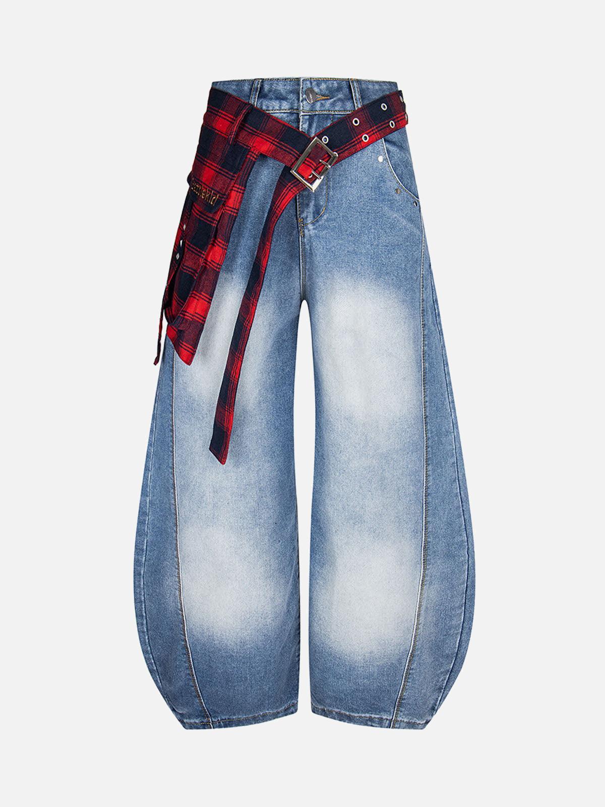 Concert Outfit Washed Plaid Belt Barrel Jeans Concert Outfit Washed Plaid Belt Barrel Jeans