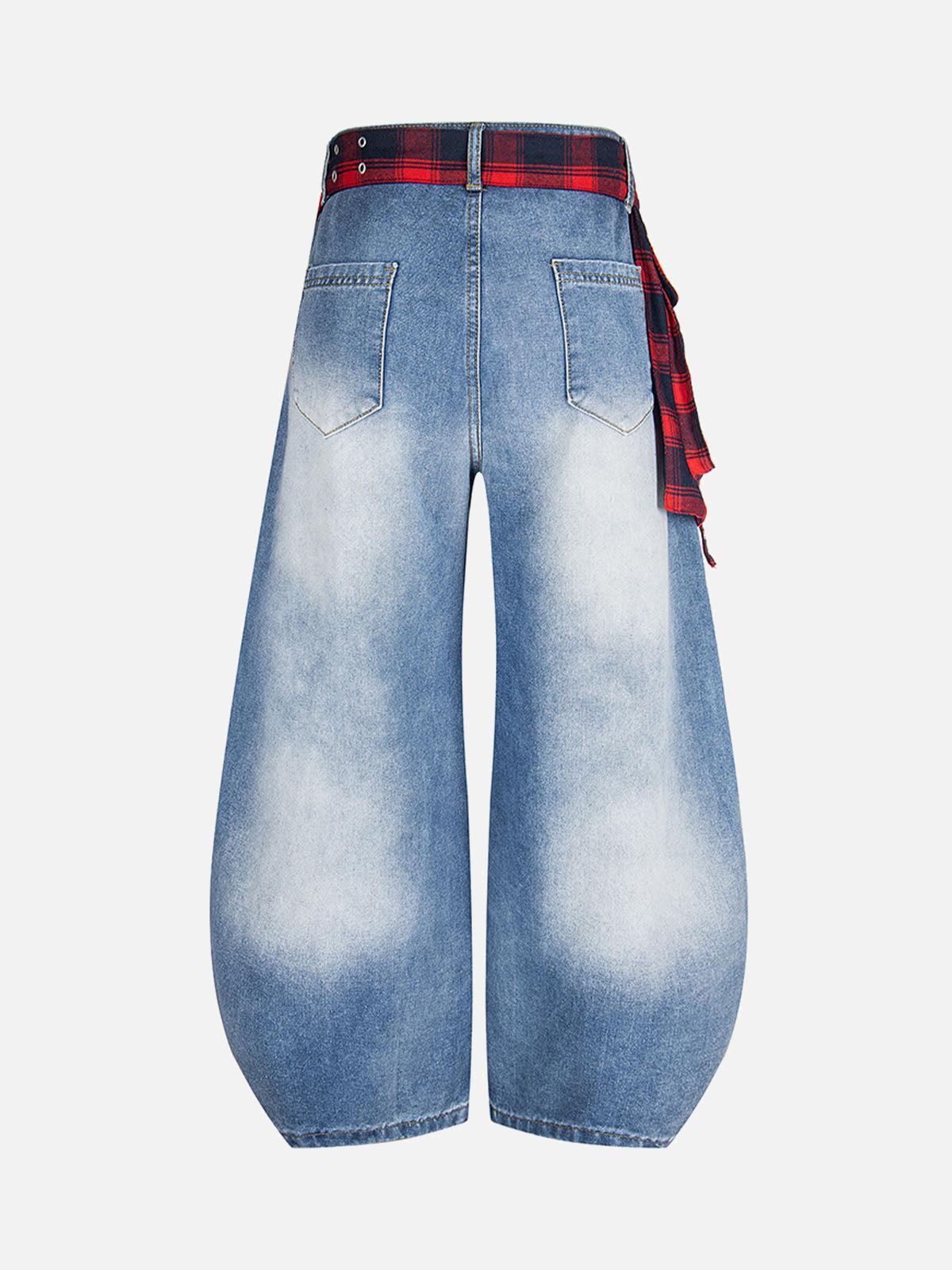 Concert Outfit Washed Plaid Belt Barrel Jeans Concert Outfit Washed Plaid Belt Barrel Jeans