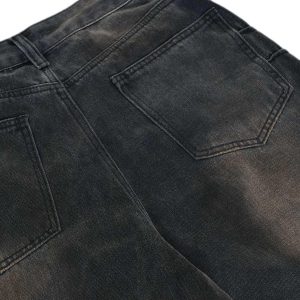 Concert Outfit Washed Pleated Straight Jeans