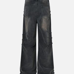 Concert Outfit Washed Pleated Straight Jeans