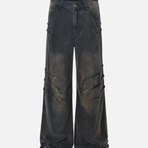 Concert Outfit Washed Pleated Straight Jeans