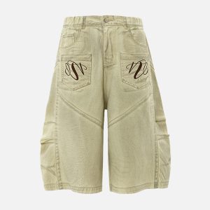 Concert Outfit Washed Print Baggy Denim Shorts