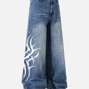 Concert Outfit Washed  Print Straight Jeans