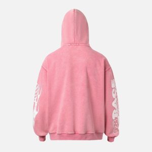 Concert Outfit Washed Racing Zip Up Hoodie
