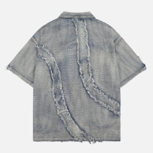 Concert Outfit Washed Raw Edge Denim Shirt