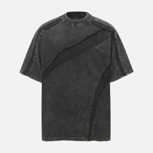 Concert Outfit Washed Raw Edge Split Oversized T-Shirt