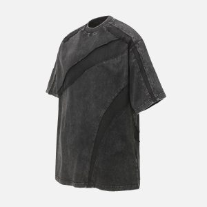 Concert Outfit Washed Raw Edge Split Oversized T-Shirt