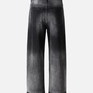 Concert Outfit Washed Raw Edge Straight Jeans