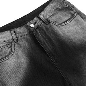 Concert Outfit Washed Raw Edge Straight Jeans