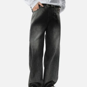 Concert Outfit Washed Raw Edge Straight Jeans