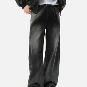 Concert Outfit Washed Raw Edge Straight Jeans