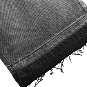 Concert Outfit Washed Raw Edge Straight Jeans