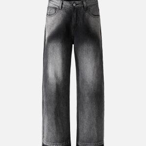 Concert Outfit Washed Raw Edge Straight Jeans