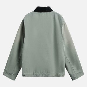 Concert Outfit Washed Ripped Gradient Zip Up Work Jacket