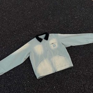 Concert Outfit Washed Ripped Gradient Zip Up Work Jacket