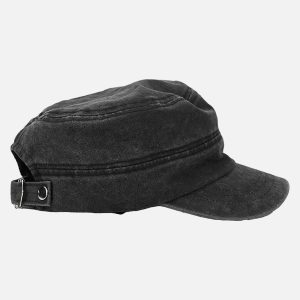 Concert Outfit Washed Rivet Zipper Flat Top Cap