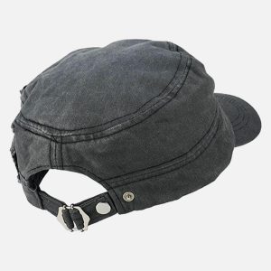 Concert Outfit Washed Rivet Zipper Flat Top Cap