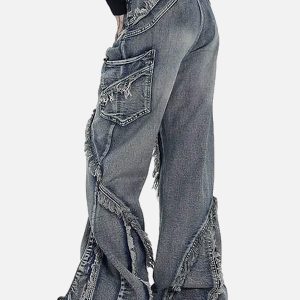 Concert Outfit Washed Side Pocket Raw Edge Baggy Jeans
