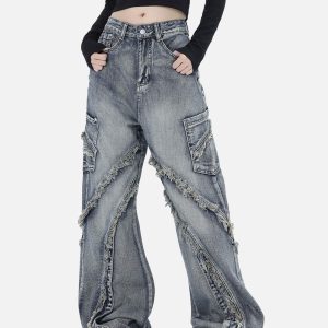 Concert Outfit Washed Side Pocket Raw Edge Baggy Jeans