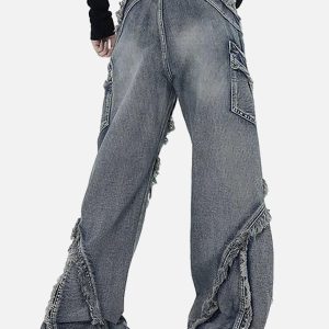 Concert Outfit Washed Side Pocket Raw Edge Baggy Jeans