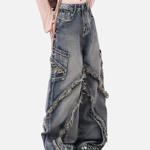 Concert Outfit Washed Side Pocket Raw Edge Baggy Jeans