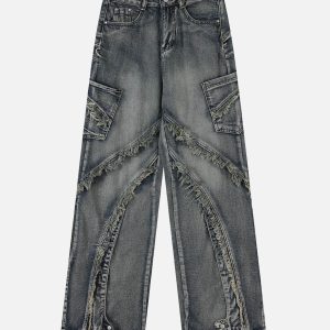 Concert Outfit Washed Side Pocket Raw Edge Baggy Jeans