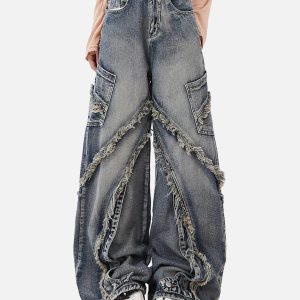 Concert Outfit Washed Side Pocket Raw Edge Baggy Jeans