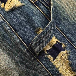 Concert Outfit Washed Side Ripped Straight Jeans