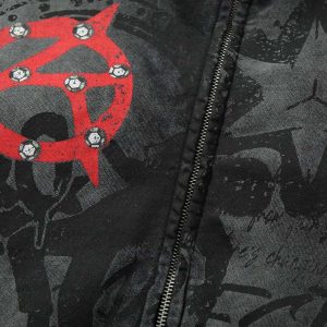 Concert Outfit Washed Star Print Full Zipper Hoodie