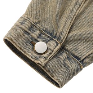 Concert Outfit Washed Vintage Letter Print Denim Jacket