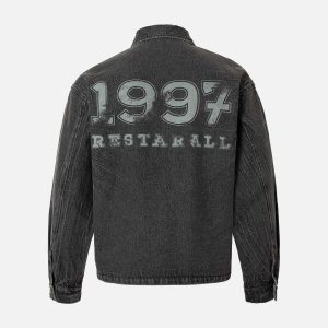 Concert Outfit Wasteland Embroidered Print Rivet Denim Jacket