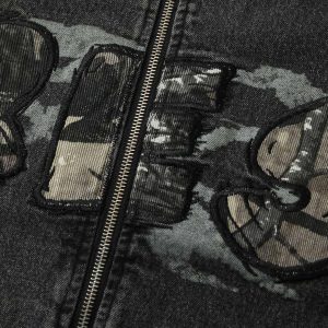 Concert Outfit Wasteland Embroidered Print Rivet Denim Jacket