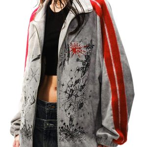 Concert Outfit Wasteland Patchwork Graffiti Zip Up Jacket