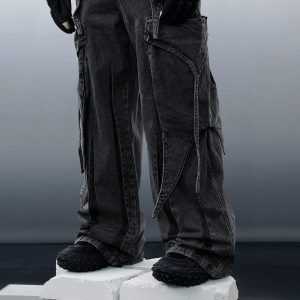 Concert Outfit Wasteland Punk Washed Wide Leg Jeans