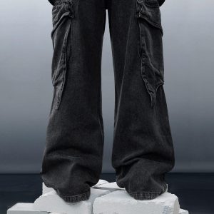 Concert Outfit Wasteland Punk Washed Wide Leg Jeans