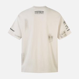 Concert Outfit Wasteland Style Heavy Dirty Dyed Print T-Shirt