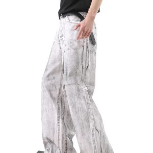 Concert Outfit Wasteland Style Niche Design Dirty White Loose Jeans