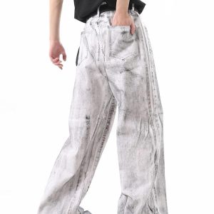 Concert Outfit Wasteland Style Niche Design Dirty White Loose Jeans