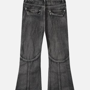 Concert Outfit Wasteland Style Washed Distressed Pleated Flare Jeans