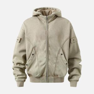 Concert Outfit Wasteland Style Washed Zipper Up Sweatshirt