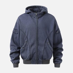 Concert Outfit Wasteland Style Washed Zipper Up Sweatshirt