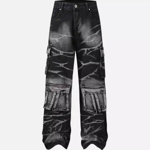 Concert Outfit Water Ripple Multi-Pocket Cargo Jeans