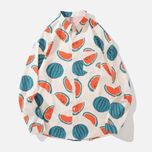 Concert Outfit Watermelon Print Long-Sleeved Shirt