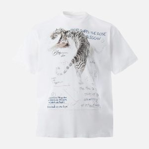 Concert Outfit White Tiger Print T-Shirt